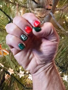 male manicure green and red Christmas Santa nail design